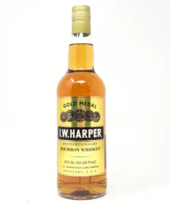 Bottle of I.W. Harper's Gold Medal Kentucky Straight Bourbon, distilled in Louisville and released at four years of age.